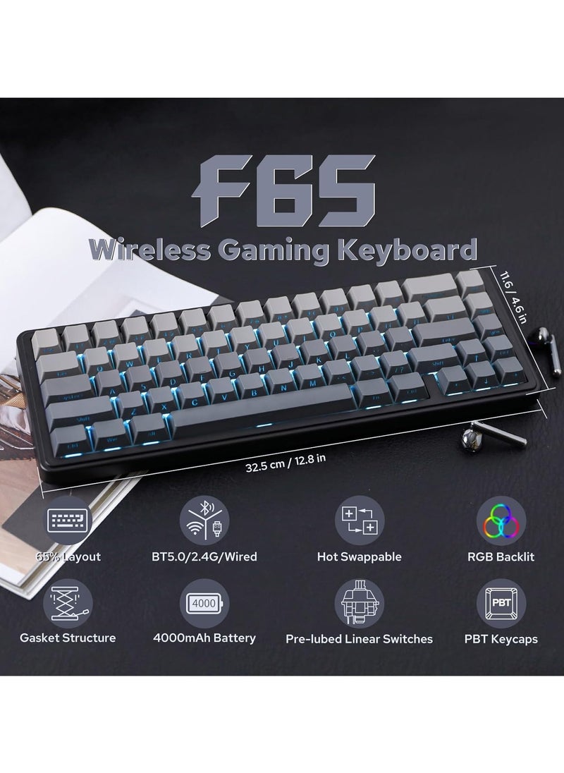 EPOMAKER - EPOMAKER x Aula F65 65% Wireless Mechanical Keyboard, Hot Swappable Gasket Custom Gaming Keyboard with Five-Layer Padding, RGB Backlit, Bluetooth/2.4GHz/USB-C (Black, Graywood V3 Switch) - Image 1