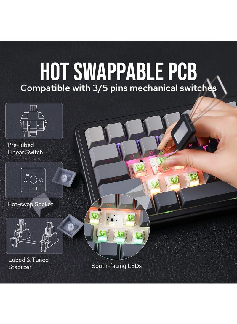 EPOMAKER - EPOMAKER x Aula F65 65% Wireless Mechanical Keyboard, Hot Swappable Gasket Custom Gaming Keyboard with Five-Layer Padding, RGB Backlit, Bluetooth/2.4GHz/USB-C (Black, Graywood V3 Switch) - Image 1