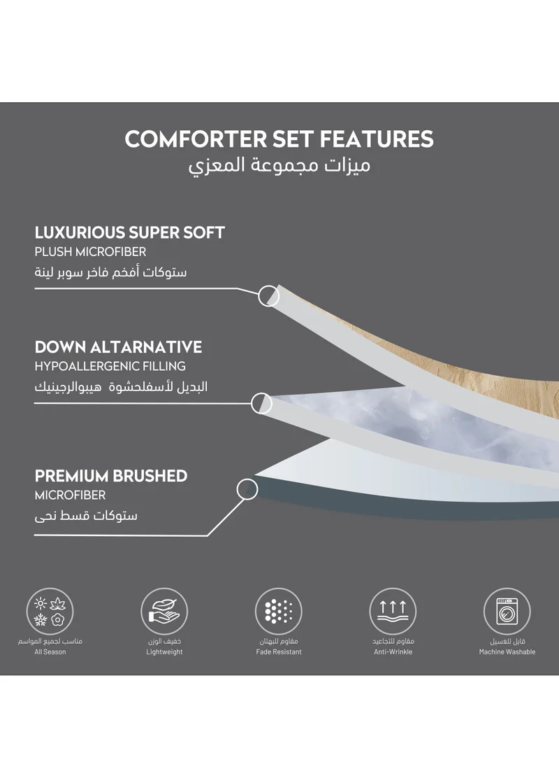 Donetella Comforter Set 4-Pcs Single Size Designer Tufted Embroidery Bed Set Fits 120 x 200 Cms (350 GSM) With Down Alternative Filling, Soft Amber