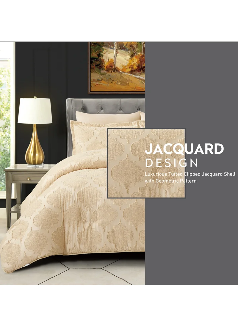 Donetella Comforter Set 4-Pcs Single Size Designer Tufted Embroidery Bed Set Fits 120 x 200 Cms (350 GSM) With Down Alternative Filling, Soft Amber