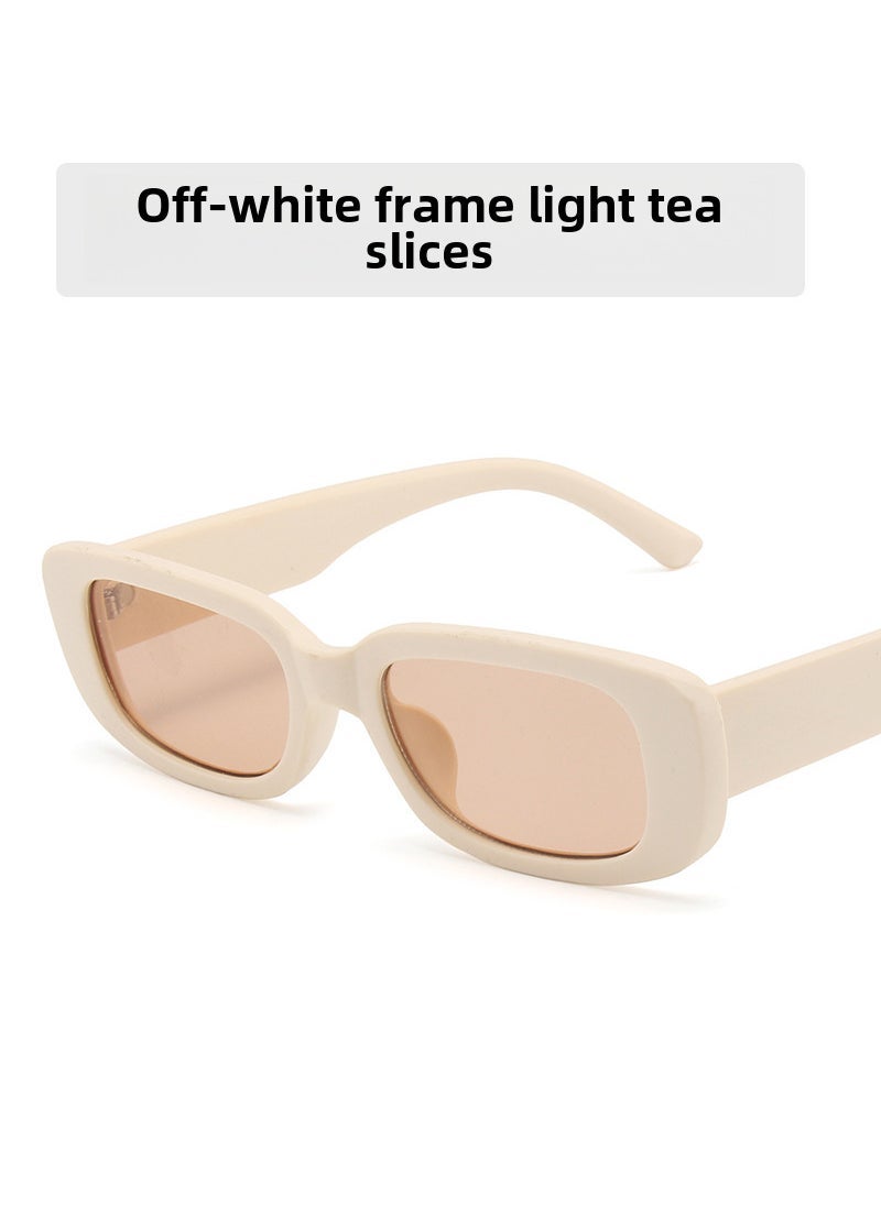 New Fashion Small Frame Sunglasses Square Jelly Color Frame Fashion Street Photograph Sunglasses Cross-border Quick Sale Too Glasses Women Rice white frame light tea