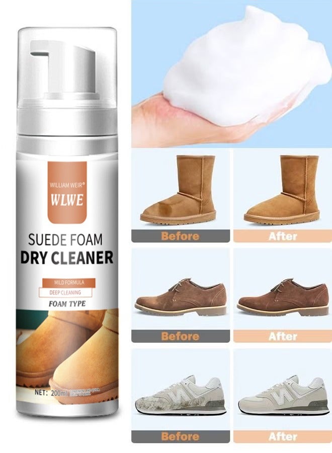 200ml Multipurpose Suede Foam Cleaner Nubuck Bubble Cleaner Restores Color and Vibrancy to Shoes Boots Clothes Car Ceiling Handbags Sofa and Furniture