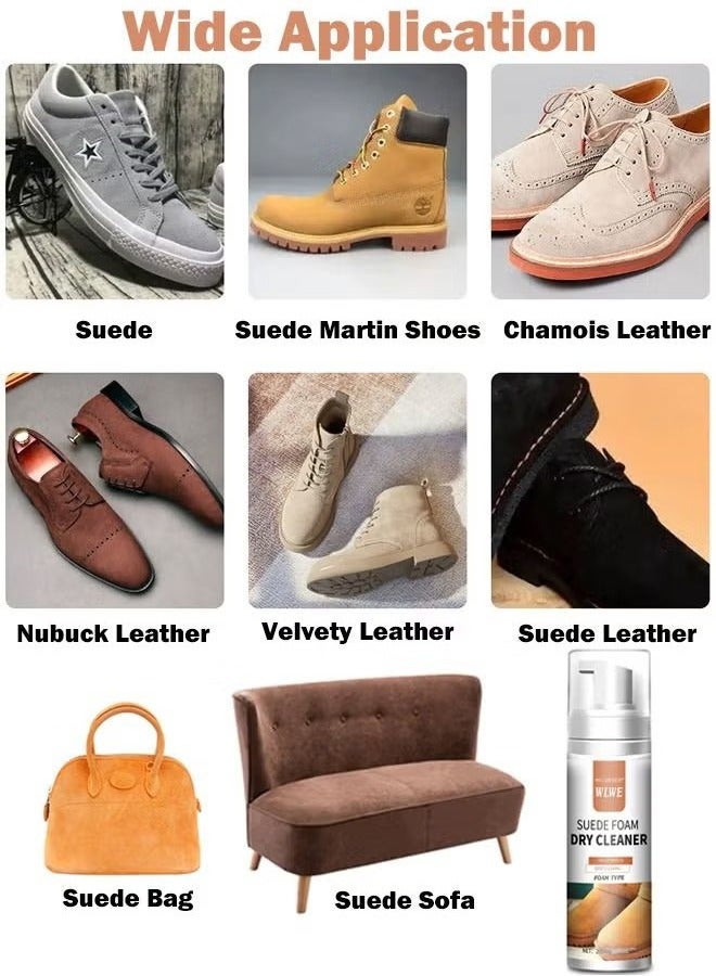 200ml Multipurpose Suede Foam Cleaner Nubuck Bubble Cleaner Restores Color and Vibrancy to Shoes Boots Clothes Car Ceiling Handbags Sofa and Furniture