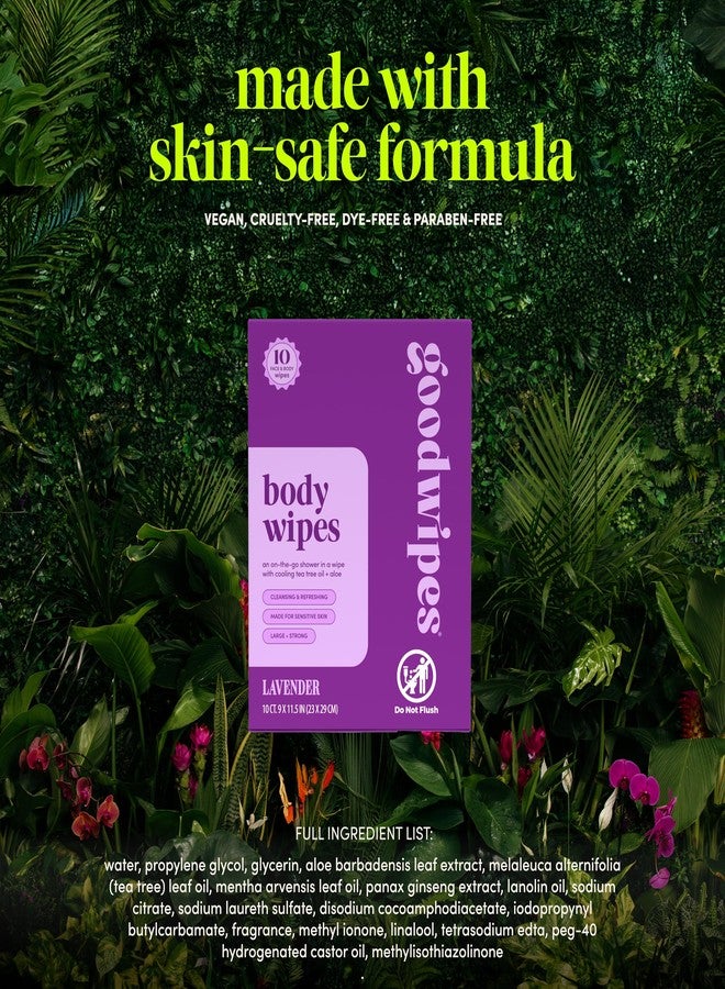 Goodwipes Body Wipes, Really Big for All Over, Made with Aloe, Plant Based and Hypoallergenic, Wipe Away Sweat and Odor, For Face and Body-Lavender, 10 Count - Image 2