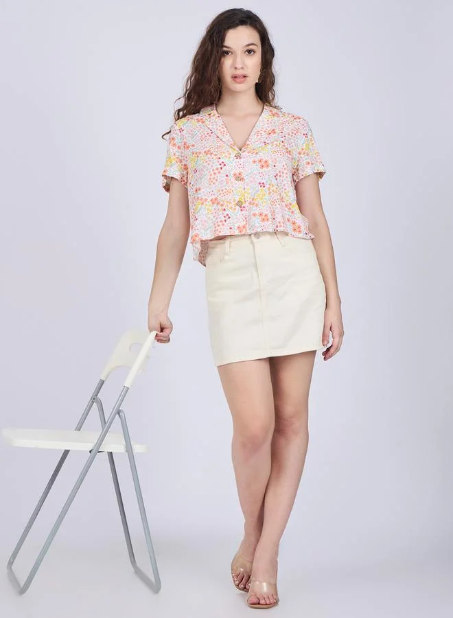Outzidr  White Notch Collar Crop Shirt for Women | Best Price UAE