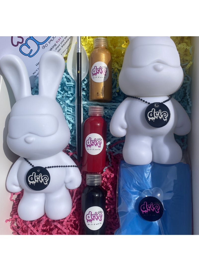 DRIP ACRYLIC POURING PIANT MONEY SAVING COOL BUNNY (13 inch - 33 cm) FLOW DIY SET RABBIT Colors: White, Fluorescent-Pink, Mint-Green, Light-Purple, Lemon-Yellow. - Image 5