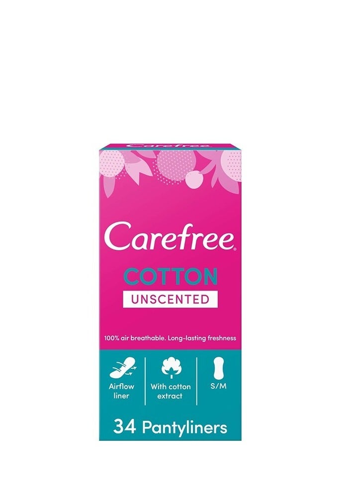 Carefree - Daily Cotton Panty Liner Unscented 100 Air Breathable Long Lasting Freshness 34 Pantyliner - Image 1