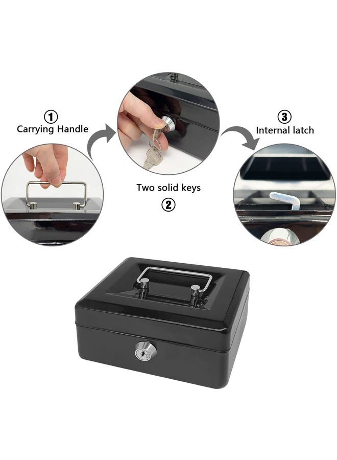 PACOLO Steel Cash Box with Key Lock, Metal Small Money Organizer with Money Tray,Cash Storage Box with Lockable Cover (Black - 6 inch) - Image 5