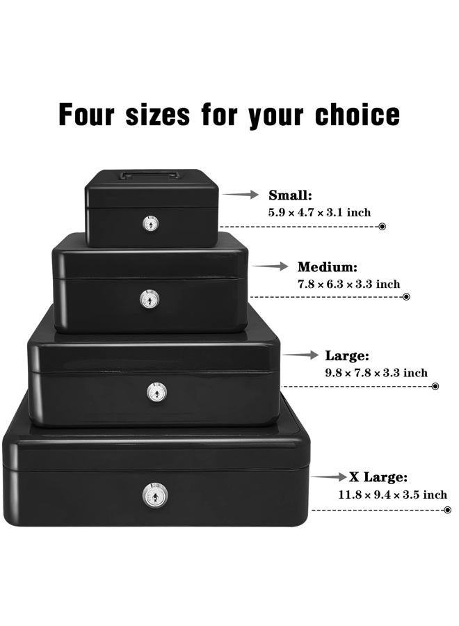 PACOLO Steel Cash Box with Key Lock, Metal Small Money Organizer with Money Tray,Cash Storage Box with Lockable Cover (Black - 6 inch) - Image 3