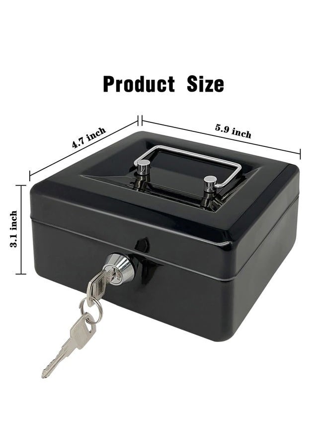 PACOLO Steel Cash Box with Key Lock, Metal Small Money Organizer with Money Tray,Cash Storage Box with Lockable Cover (Black - 6 inch) - Image 2