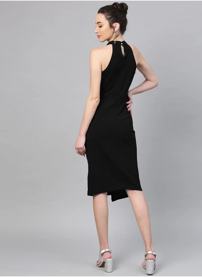 Athena Solid Halter Neck Sheath Knee Length Dress by Styli
