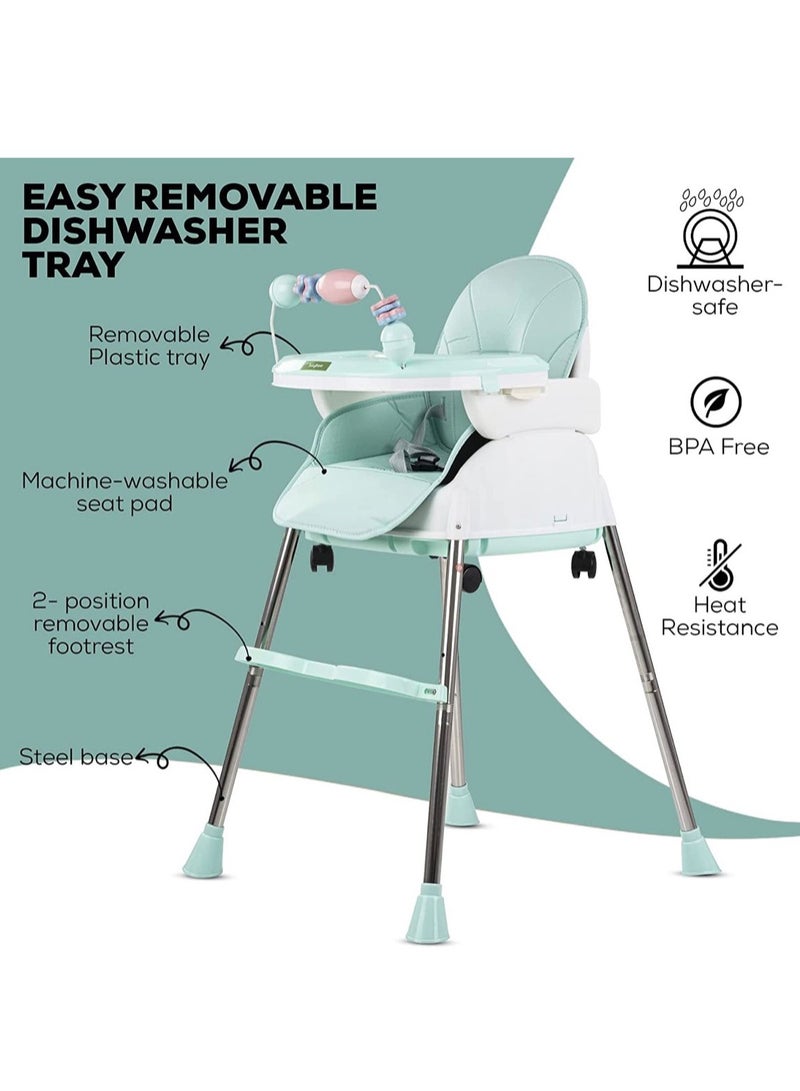 Baybee 4 in 1  Convertible High Chair for Kids with Adjustable Height and Footrest, Baby Toddler Feeding Booster Seat with Tray, Wheels, Safety Belt and Cushion For 6 Months to 4 Years (green )  - Image 2