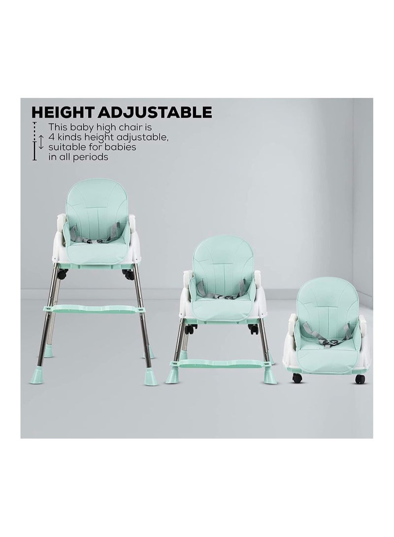 Baybee 4 in 1  Convertible High Chair for Kids with Adjustable Height and Footrest, Baby Toddler Feeding Booster Seat with Tray, Wheels, Safety Belt and Cushion For 6 Months to 4 Years (green )  - Image 3