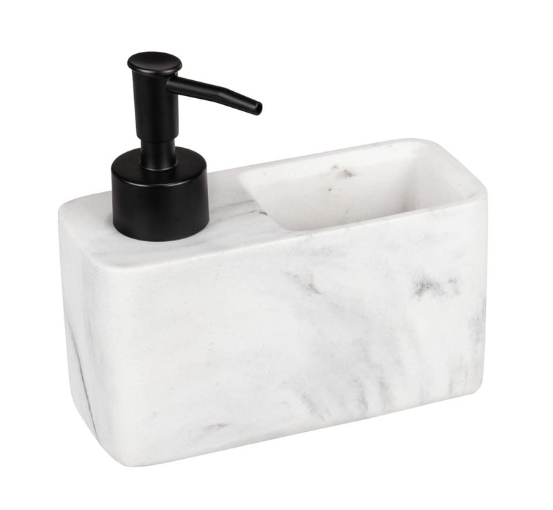 WENKO Resa washingup liquid dispenser kitchen soap dispenser in marble look with sponge compartment refillable capacity approx 150 ml 145 x 143 x 6 cm whiteblack