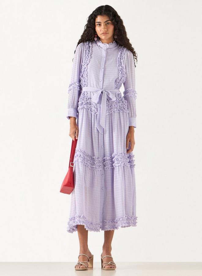 تواكستريمز فستان بأكمام 3/4 وحزام رباط وتفاصيل كشكش من تو إكستريمز - Image 1