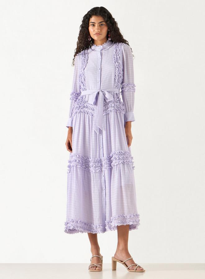 تواكستريمز فستان بأكمام 3/4 وحزام رباط وتفاصيل كشكش من تو إكستريمز - Image 2