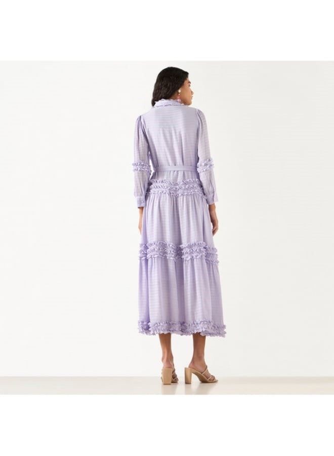 تواكستريمز فستان بأكمام 3/4 وحزام رباط وتفاصيل كشكش من تو إكستريمز - Image 4