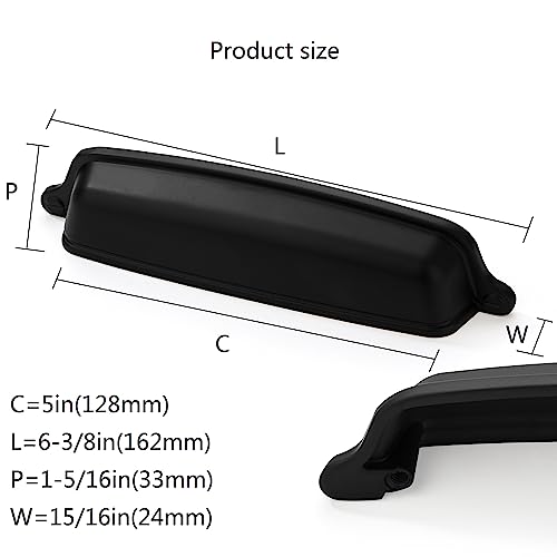 CABDM 10 Pack 5 inch 128mm Matte Black Cabinet Cup Pulls Black Drawer Pulls Kitchen Hardware Cabinet Handles Drawer Handles Knobs Cup Pull - Image 3