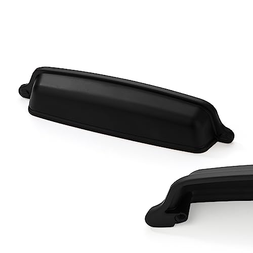 CABDM 10 Pack 5 inch 128mm Matte Black Cabinet Cup Pulls Black Drawer Pulls Kitchen Hardware Cabinet Handles Drawer Handles Knobs Cup Pull - Image 1