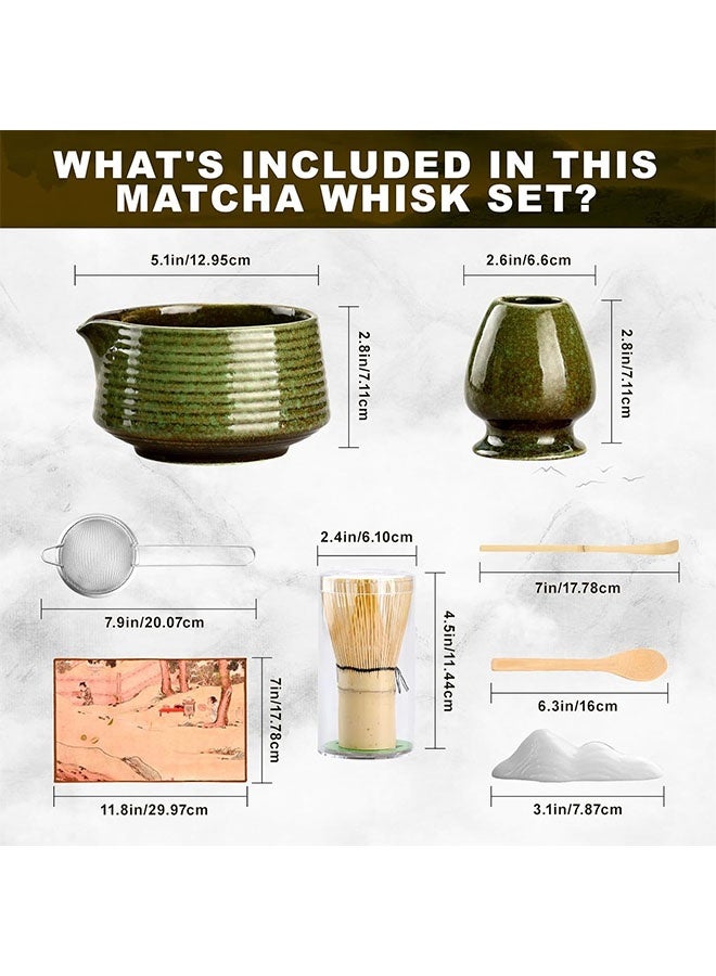 MLADEN مجموعة خفاقة شاي الماتشا من 8 قطع، أدوات صنع شاي الماتشا من الخيزران، وعاء سيراميكي، خفاقة شاي الماتشا، حامل خفاقة، مغرفة تقليدية، مجموعة مثالية لأداة الماتشا التقليدية (أخضر + أسود) - Image 2