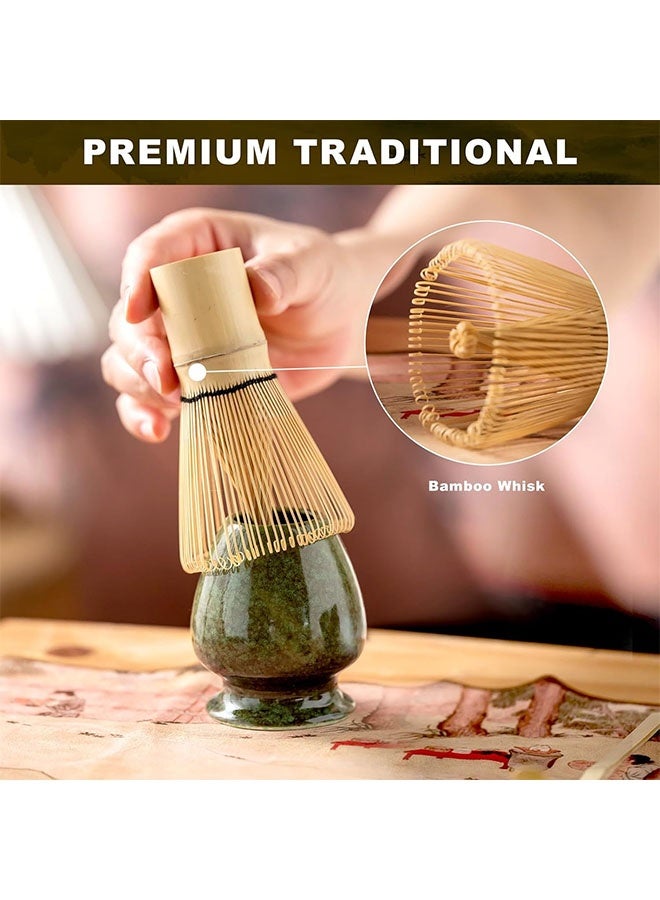 MLADEN مجموعة خفاقة شاي الماتشا من 8 قطع، أدوات صنع شاي الماتشا من الخيزران، وعاء سيراميكي، خفاقة شاي الماتشا، حامل خفاقة، مغرفة تقليدية، مجموعة مثالية لأداة الماتشا التقليدية (أخضر + أسود) - Image 5