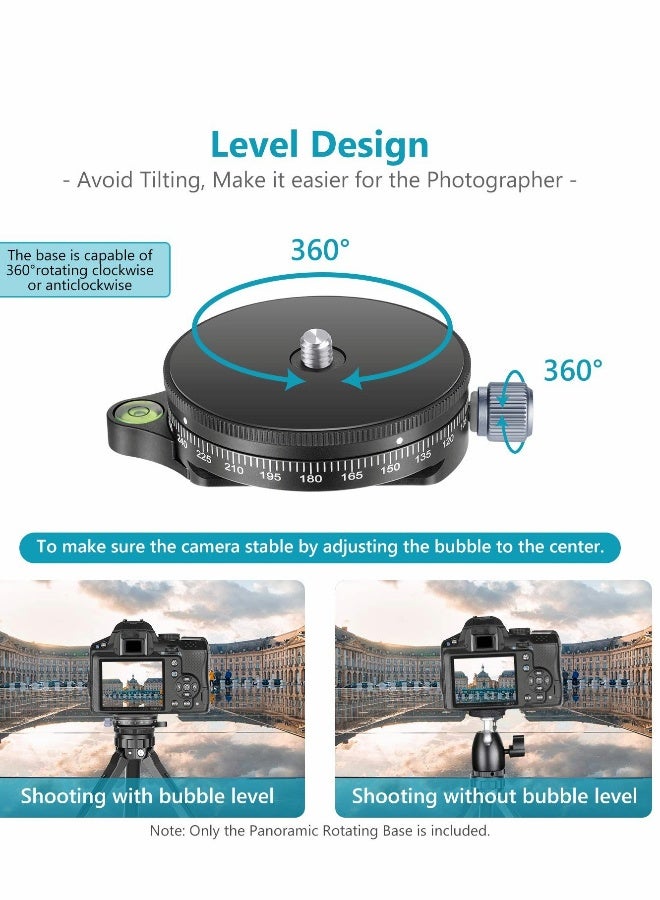 Camera Panoramic Panning Base with Arca Swiss Style Plate, 3/8" Screw Aluminum Alloy  Black Panorama Tripod Head Bubble Level for Monopod DSLR Cameras, Load Capacity 22 LBS - Image 4