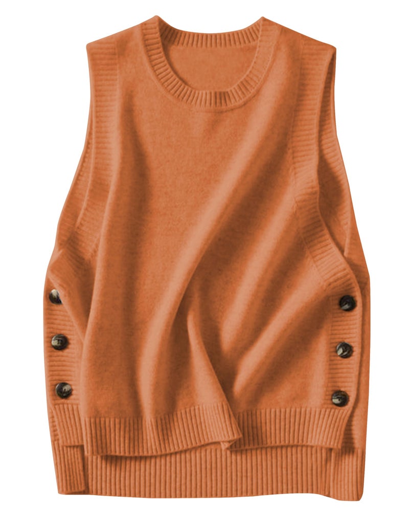HangNiFang Women's Round Neck Sleeveless Pullover Ribbed Knit Sweater Vest Top (0199-Orange-XS) - Image 1