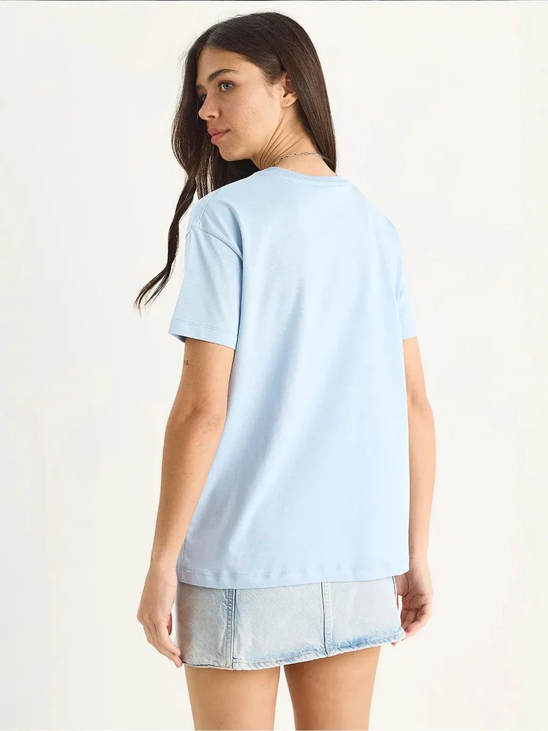 Bianco Lucci Baby Blue LUCCI Embroidered Crew Neck Printed T-Shirt for Women | Best Price UAE