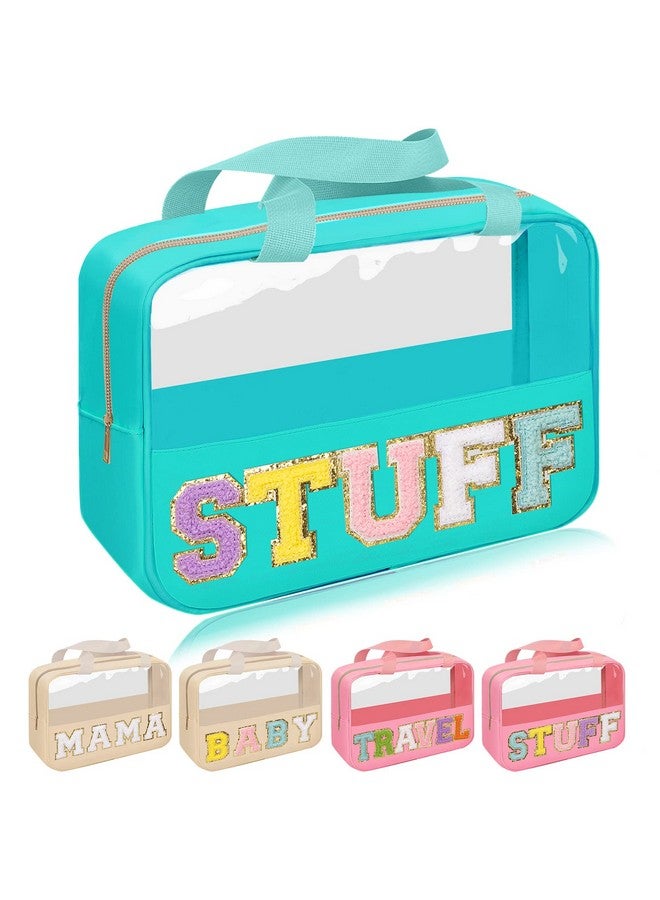 شنيل رسالة التصحيح الاشياء حقيبة Preppy ماكياج واضح حقيبة مستحضرات التجميل كبيرة أدوات الزينة تخزين حمل حقيبة مع مقبض شفاف نايلون مقاوم للماء منظم سستة الحقيبة للسفر النساء الفتيات (الأخضر) - Image 1