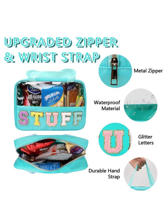 شنيل رسالة التصحيح الاشياء حقيبة Preppy ماكياج واضح حقيبة مستحضرات التجميل كبيرة أدوات الزينة تخزين حمل حقيبة مع مقبض شفاف نايلون مقاوم للماء منظم سستة الحقيبة للسفر النساء الفتيات (الأخضر) - Image 3