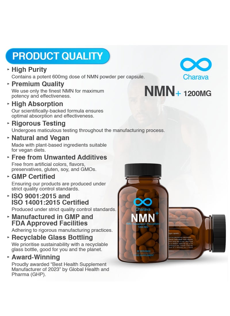 NMN+ 1200mg | Nicotinamide Mononucleotide & Resveratrol | NAD Booster | Longevity & Healthy Aging | 30 Day Supply
