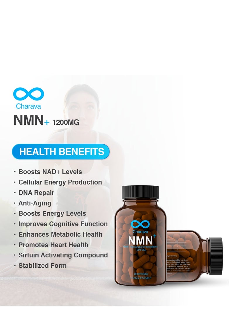 NMN+ 1200mg | Nicotinamide Mononucleotide & Resveratrol | NAD Booster | Longevity & Healthy Aging | 30 Day Supply