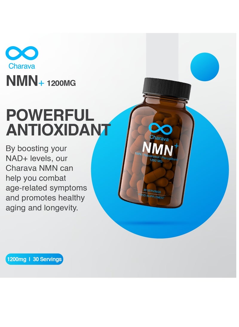 NMN+ 1200mg | Nicotinamide Mononucleotide & Resveratrol | NAD Booster | Longevity & Healthy Aging | 30 Day Supply