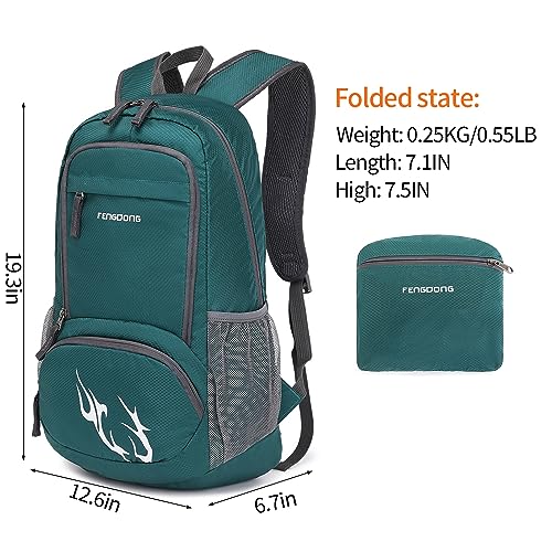 FENGDONG 35L Lightweight Foldable Waterproof Packable Travel Hiking Backpack Daypack for men women Dark Green - Image 2