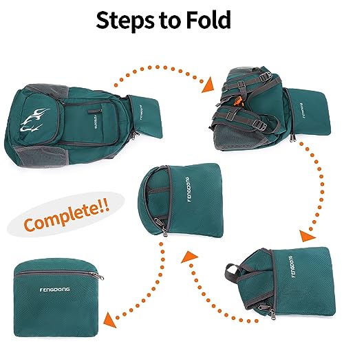FENGDONG 35L Lightweight Foldable Waterproof Packable Travel Hiking Backpack Daypack for men women Dark Green - Image 3