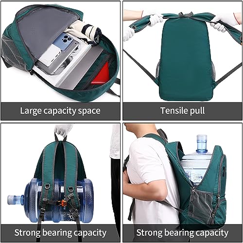 FENGDONG 35L Lightweight Foldable Waterproof Packable Travel Hiking Backpack Daypack for men women Dark Green - Image 5