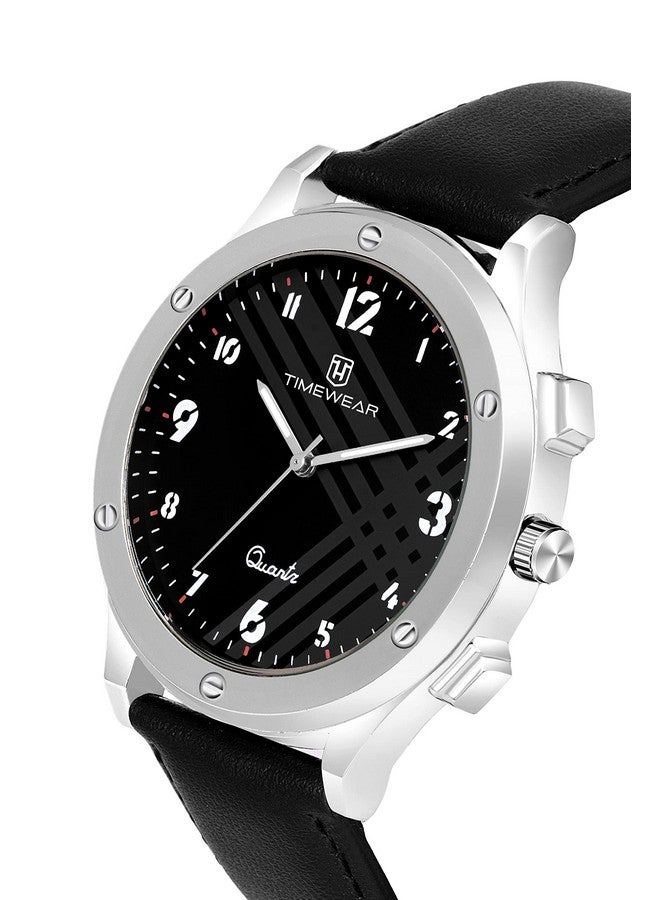 TIMEWEAR Leather Analog New Track Black Number Dial Black Strap Watch For Men, Black Band - Image 3