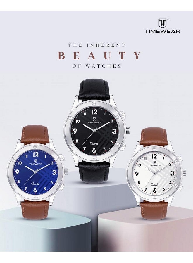 TIMEWEAR Leather Analog New Track Black Number Dial Black Strap Watch For Men, Black Band - Image 4