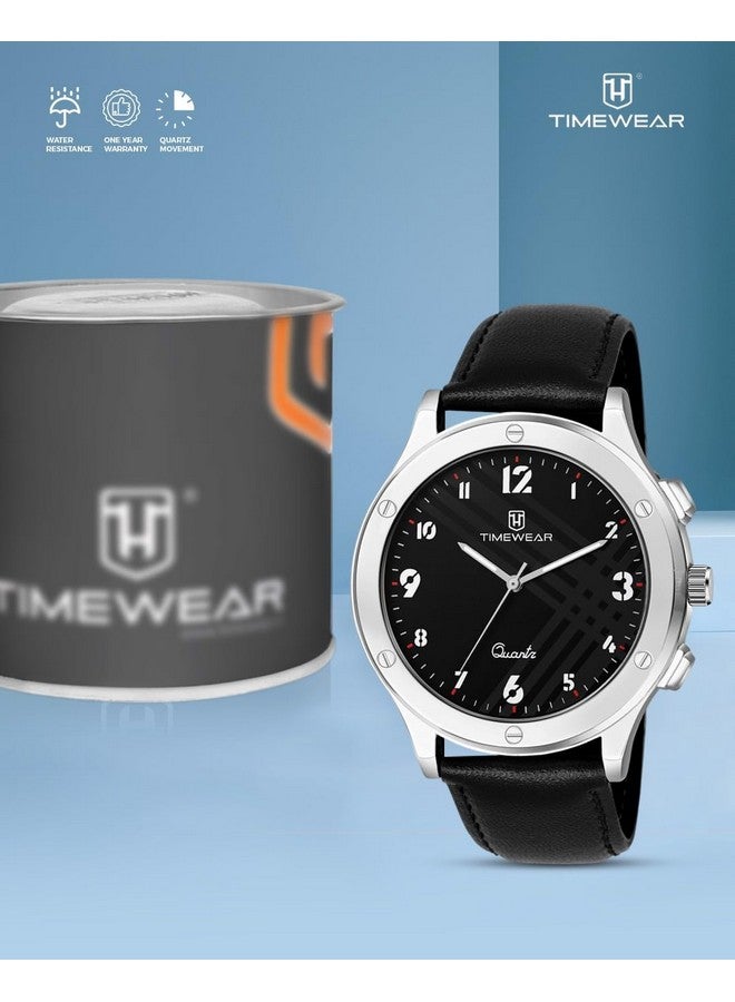 TIMEWEAR Leather Analog New Track Black Number Dial Black Strap Watch For Men, Black Band - Image 2