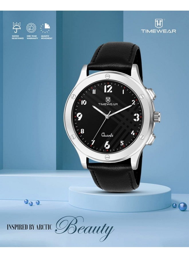 TIMEWEAR Leather Analog New Track Black Number Dial Black Strap Watch For Men, Black Band - Image 5