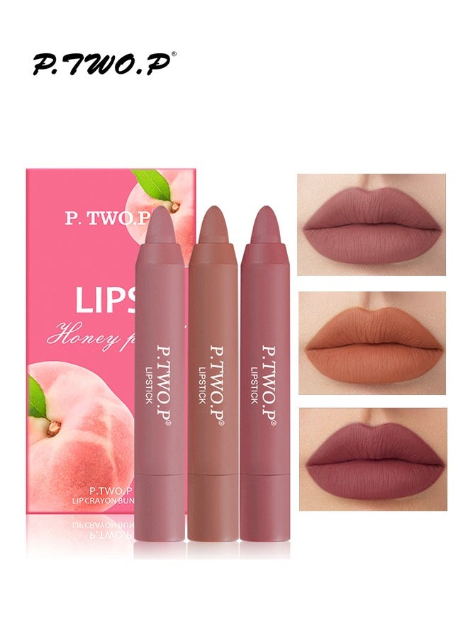 P.TWO.P Honey Peach Lips,3PCS Nude Matte Lipstick Set Multicolour Long Lasting Lipstick Non Stick Cup Velvet Lip Gloss Lip Stain Professional Lip Makeup Matte Lipstick Set  - Image 1