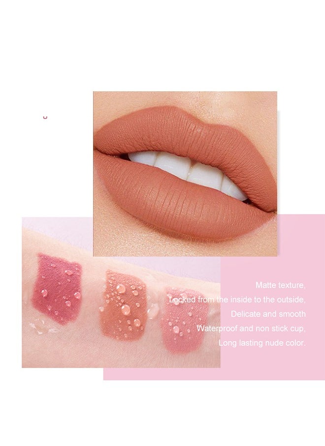 P.TWO.P Honey Peach Lips,3PCS Nude Matte Lipstick Set Multicolour Long Lasting Lipstick Non Stick Cup Velvet Lip Gloss Lip Stain Professional Lip Makeup Matte Lipstick Set  - Image 2