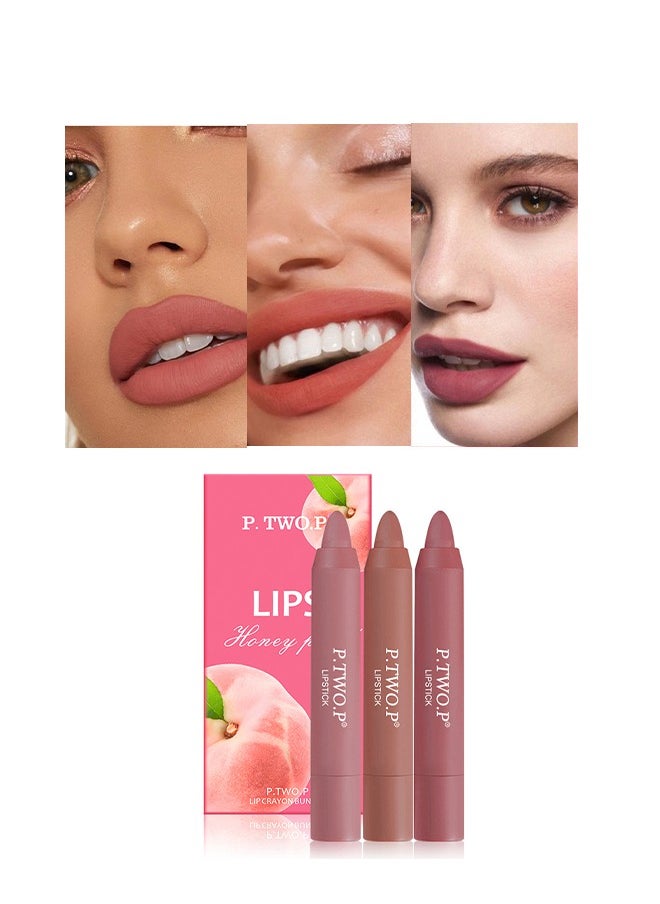P.TWO.P Honey Peach Lips,3PCS Nude Matte Lipstick Set Multicolour Long Lasting Lipstick Non Stick Cup Velvet Lip Gloss Lip Stain Professional Lip Makeup Matte Lipstick Set  - Image 3