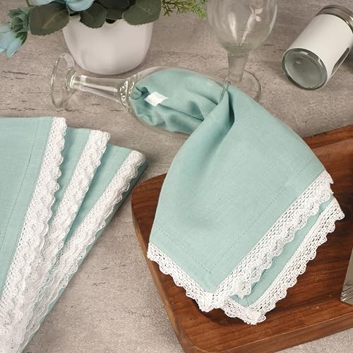 FINGERCRAFT Table Napkins Set of 12 Cotton Linen Blend 20x20 Inches Excellent Absorbency Washable and Reusable, Durable Dinner Napkin for Kitchen, Hotels, Party (Aqua) - Image 4