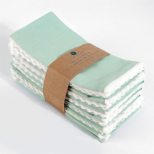 FINGERCRAFT Table Napkins Set of 12 Cotton Linen Blend 20x20 Inches Excellent Absorbency Washable and Reusable, Durable Dinner Napkin for Kitchen, Hotels, Party (Aqua) - Image 1