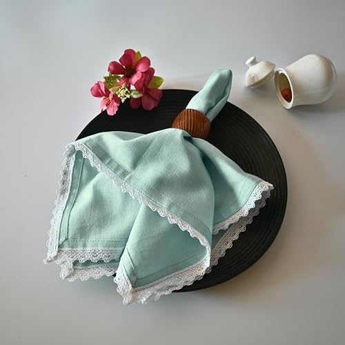 FINGERCRAFT Table Napkins Set of 12 Cotton Linen Blend 20x20 Inches Excellent Absorbency Washable and Reusable, Durable Dinner Napkin for Kitchen, Hotels, Party (Aqua) - Image 3