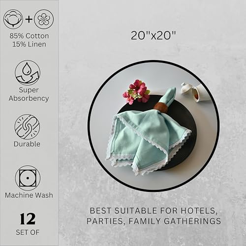 FINGERCRAFT Table Napkins Set of 12 Cotton Linen Blend 20x20 Inches Excellent Absorbency Washable and Reusable, Durable Dinner Napkin for Kitchen, Hotels, Party (Aqua) - Image 5