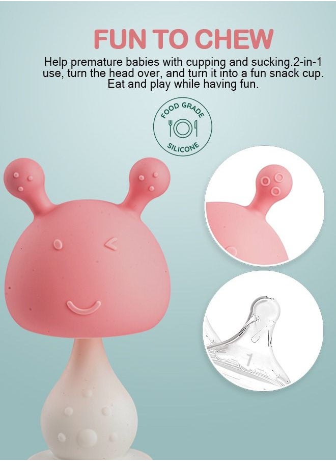 BAYBEE - Mushroom Silicone Teether For Baby Bpa Free Food Grade Silicone Nipple Teether For Babies Baby Teether Chewing Toys Rattle Handle Teething Toy Rattle Teether Baby Infant Pink - Image 1