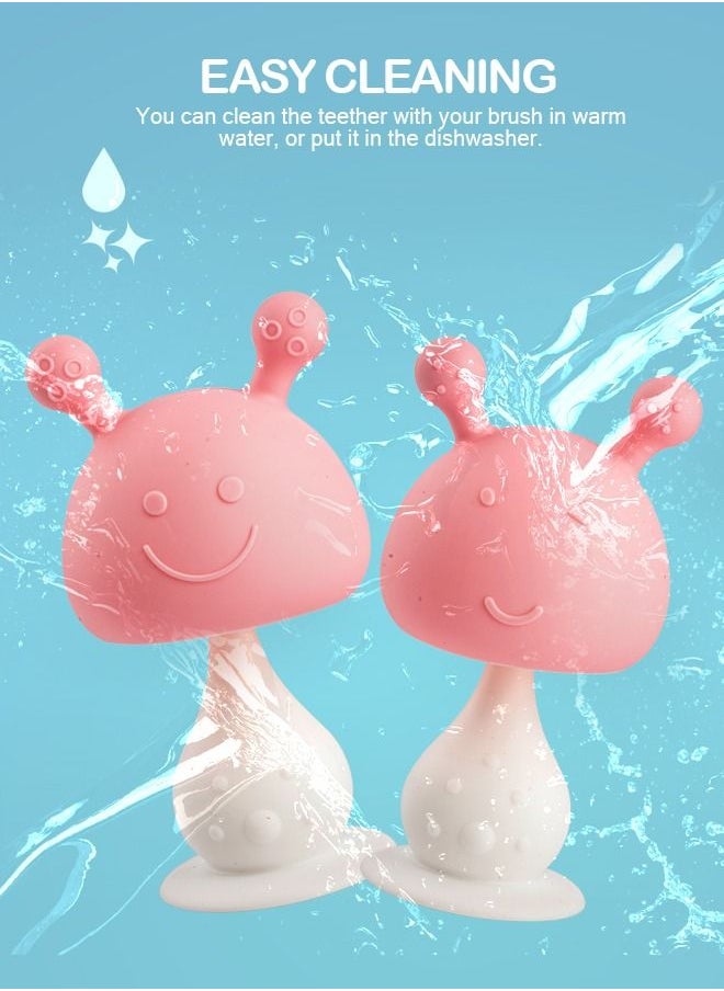 BAYBEE - Mushroom Silicone Teether For Baby Bpa Free Food Grade Silicone Nipple Teether For Babies Baby Teether Chewing Toys Rattle Handle Teething Toy Rattle Teether Baby Infant Pink - Image 1