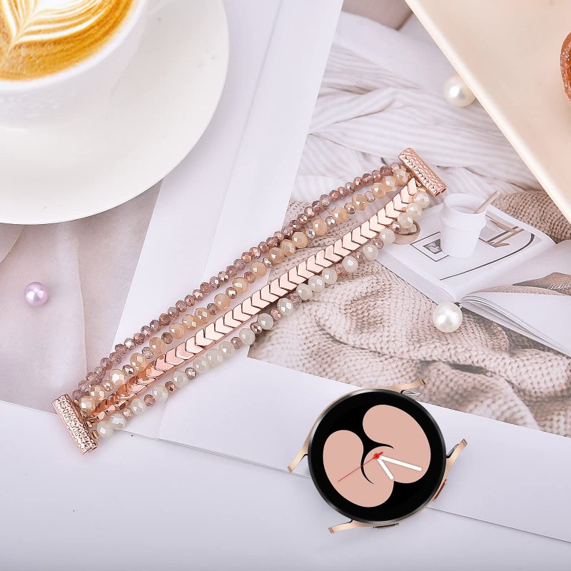 VISOOM Beaded Boho Bracelet Compatible for Samsung Galaxy Watch 8/7/6/5/4 40/44mm Bands/Active 2 Watch 4 Classic 42mm Band Women, 20mm Handmade Elastic Crystal Beads Bracelet for Galaxy Watch 5 pro - Image 4